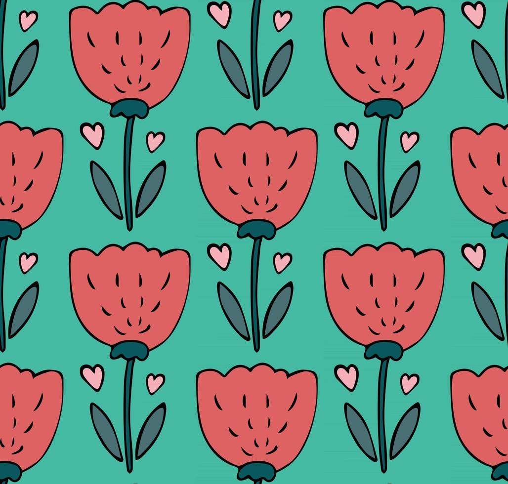 naadloos patroon met tulpen in eenvoudige handgetekende doodle-stijl vector