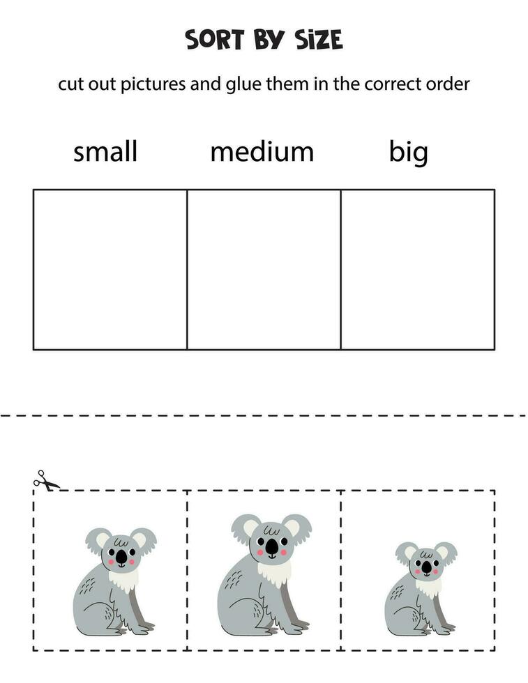 soort schattig grijs koala door maat. leerzaam werkblad voor kinderen. vector