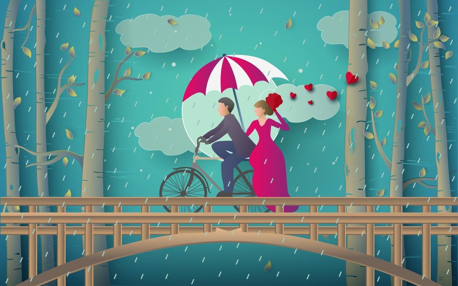 illustratie van een romantisch paar op de fiets vector