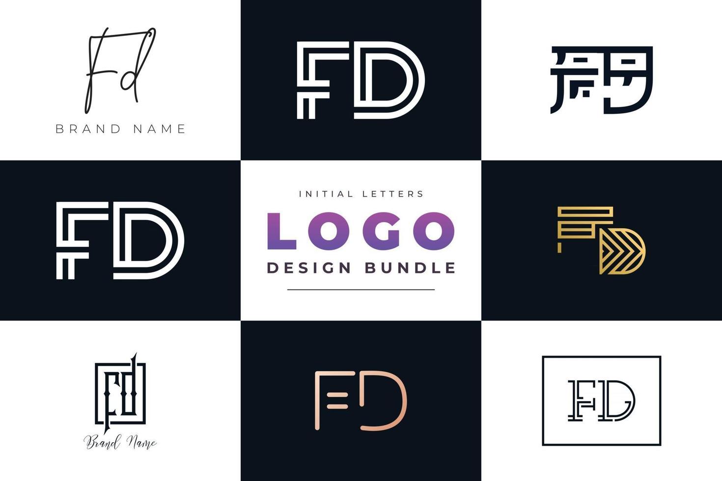 set collectie beginletters fd logo ontwerp. vector