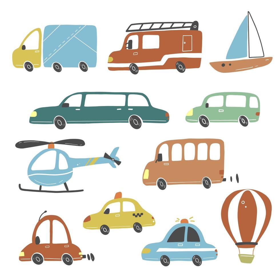 set kinderen stijl trasport. vectorillustratie. vector