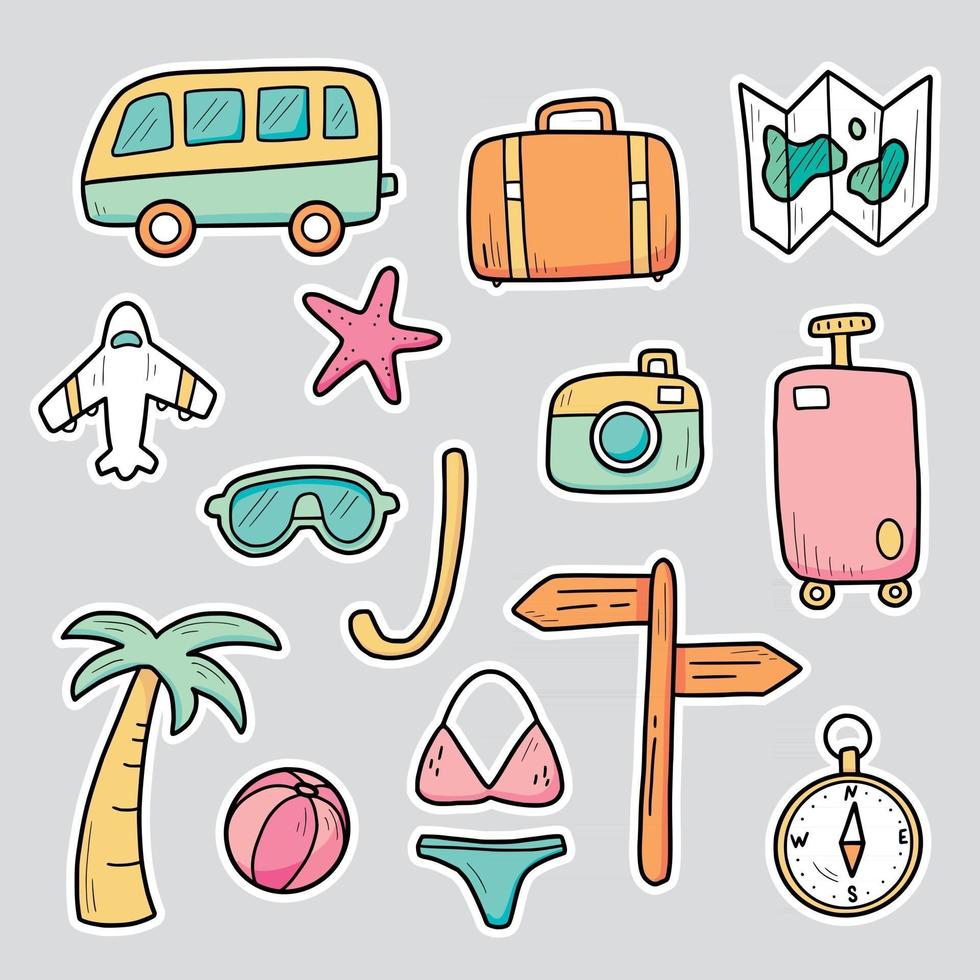 handgetekende stickers set van reizen vector
