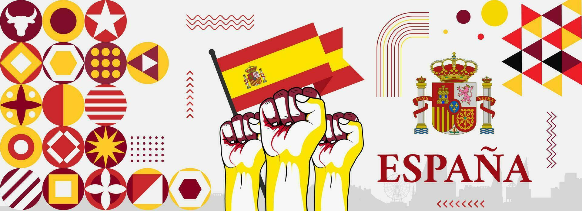 kaart van Spanje met abstract retro modern meetkundig ontwerp vector