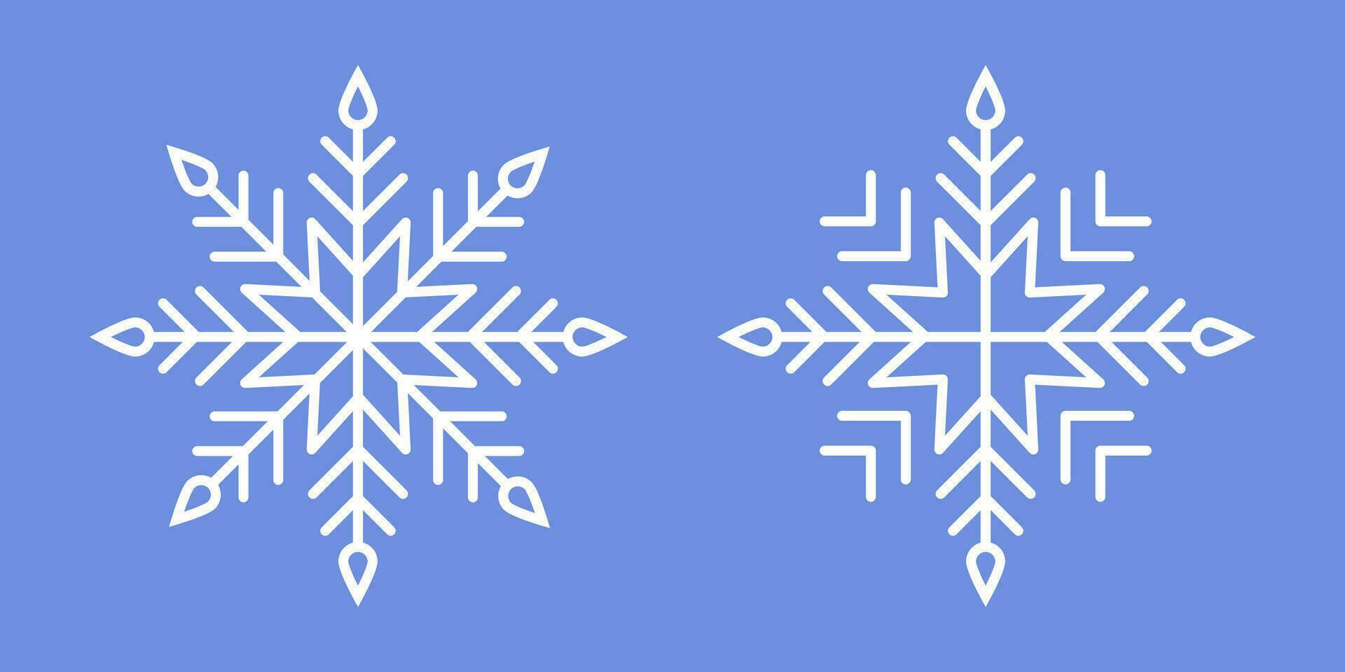wit sneeuwvlokken Aan blauw achtergrond. vector winter geïsoleerd pictogrammen. gemakkelijk lijn stijl