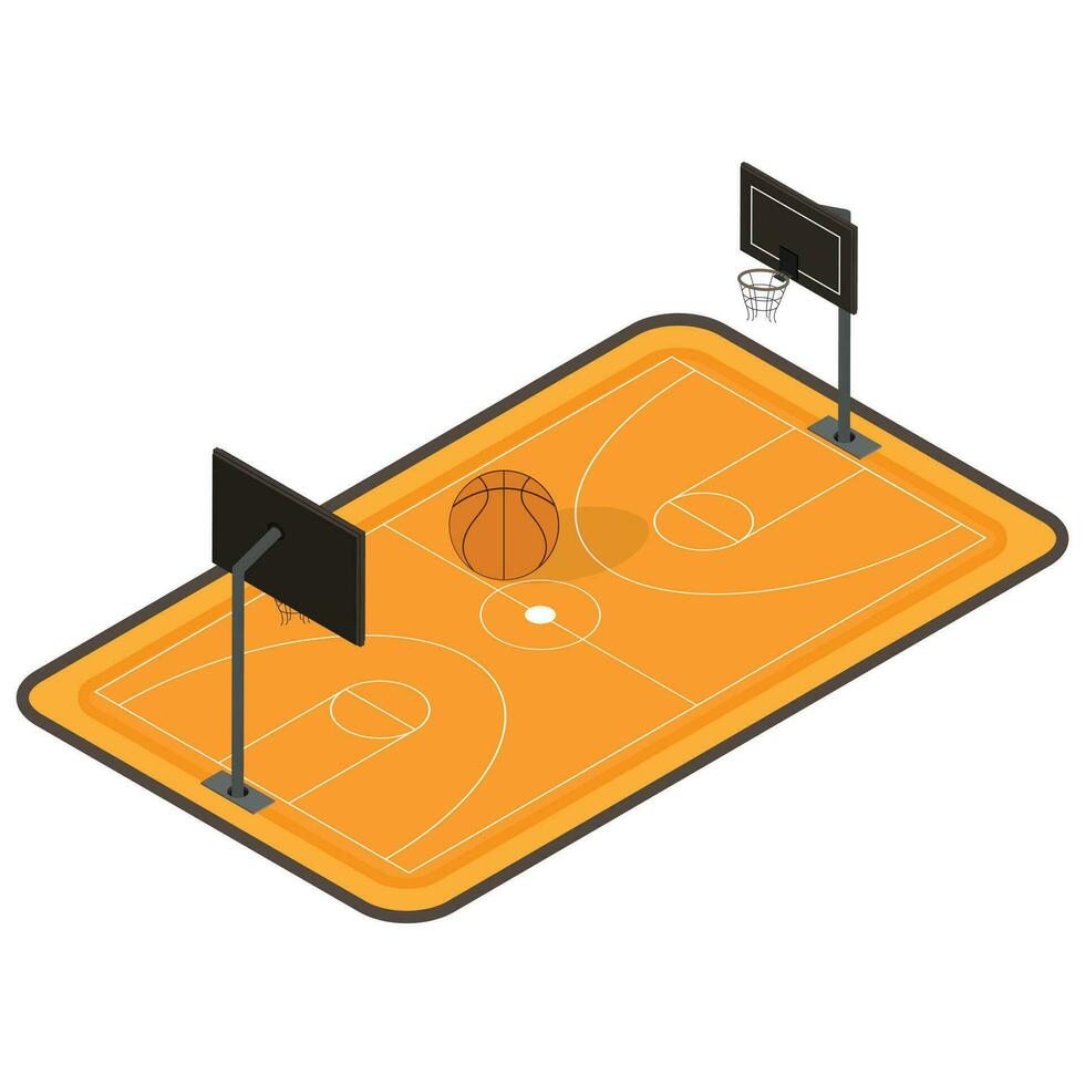 isometrische basketbal rechtbank met een basketbal en een hoepel Aan een wit achtergrond vector