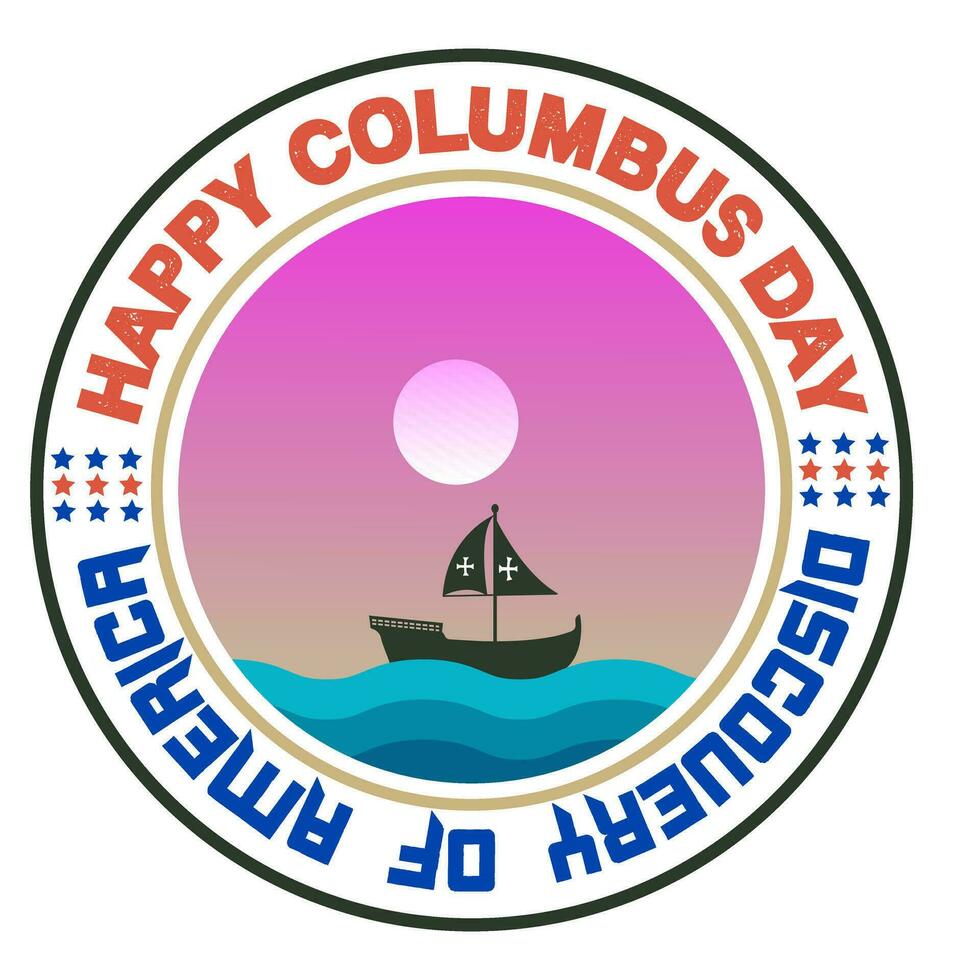 Columbus dag typografie t overhemd en banier ontwerp. Columbus dag groeten met het zeilen schip zeilboot, zee golven. promotionele en korting banier van gelukkig Columbus dag. vector