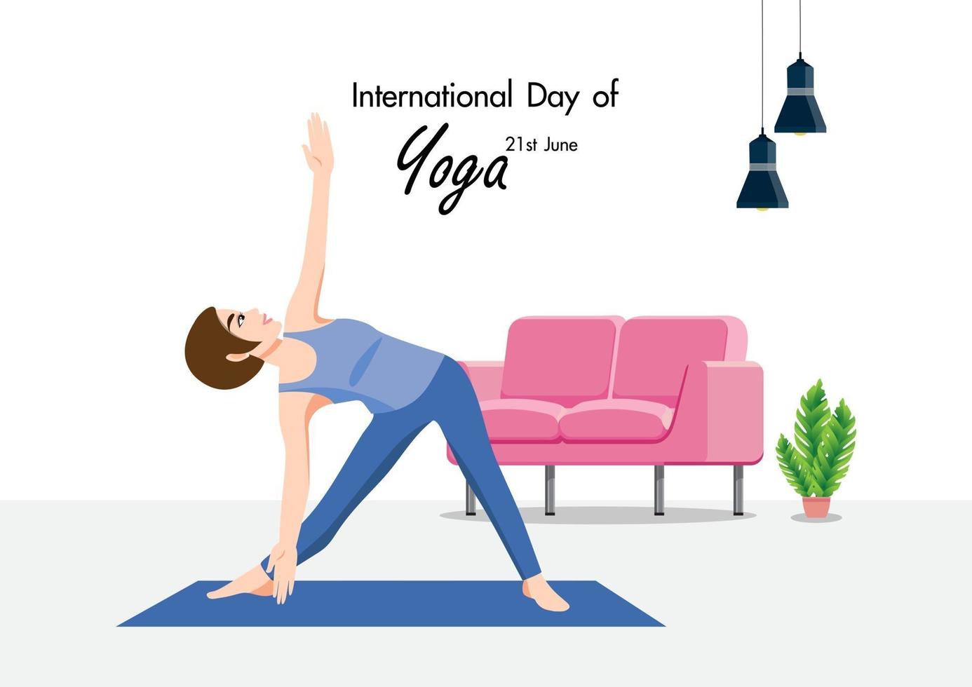 21 juni internationale yogadag met vrouw die yoga beoefent vector