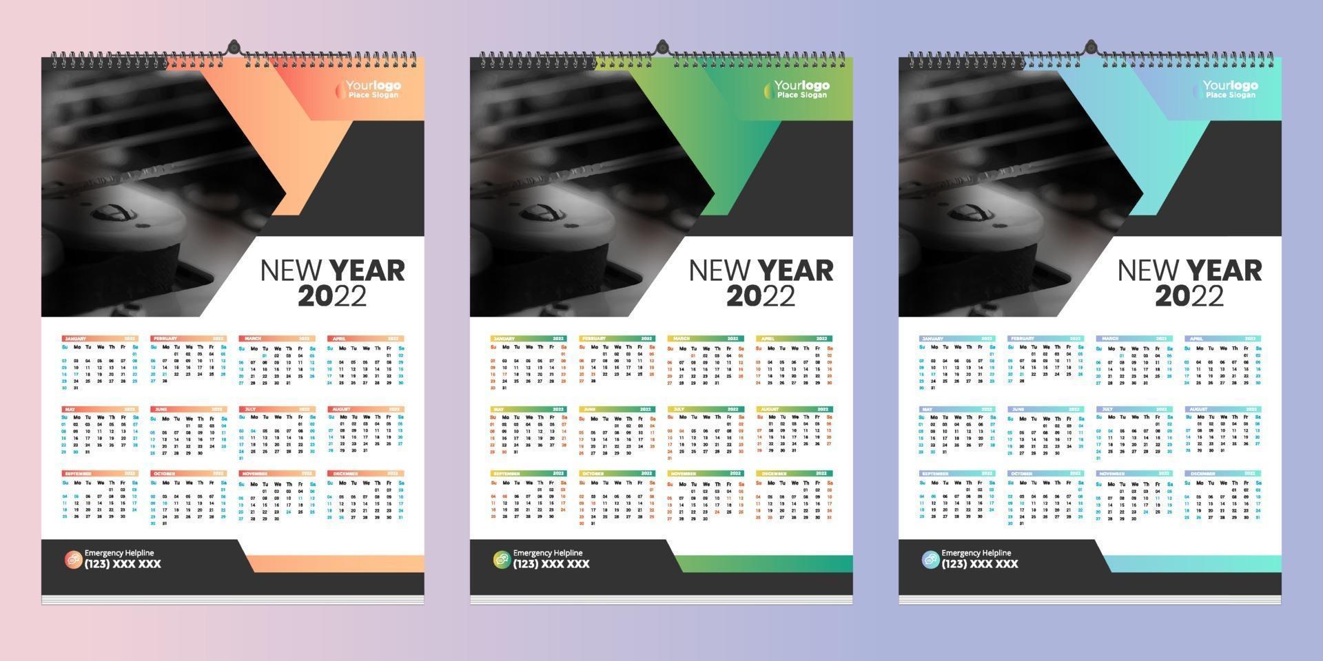 gratis wandkalender 2022 ontwerp met vector