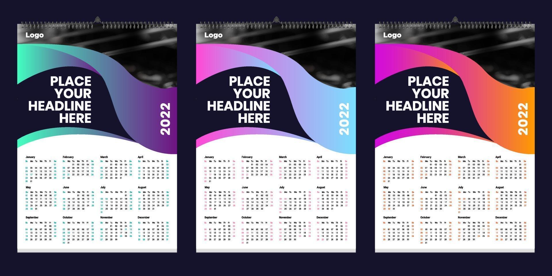 gratis wandkalender 2022 ontwerp met vector