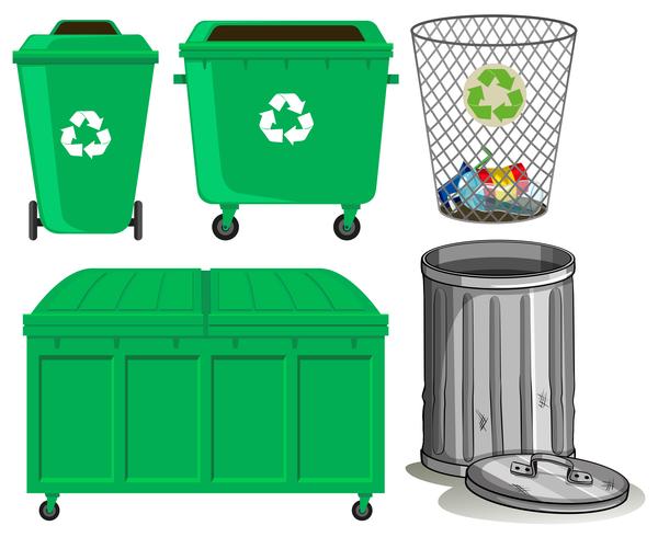 Groene vuilnisbakken met kringloopteken vector