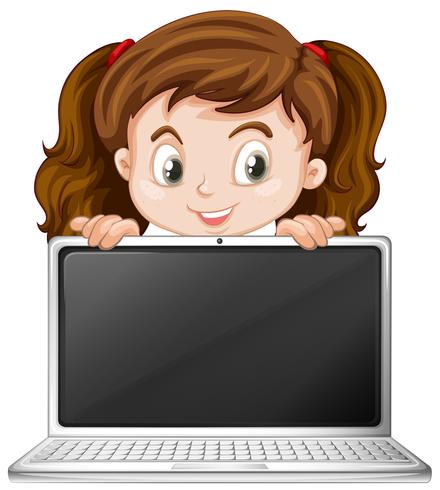 Een meisje en een laptop vector