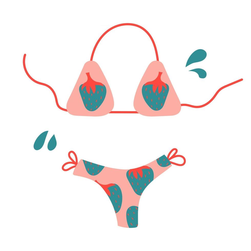 handgetekende zwembroek, bikini met aardbeienprint. platte illustratie vector