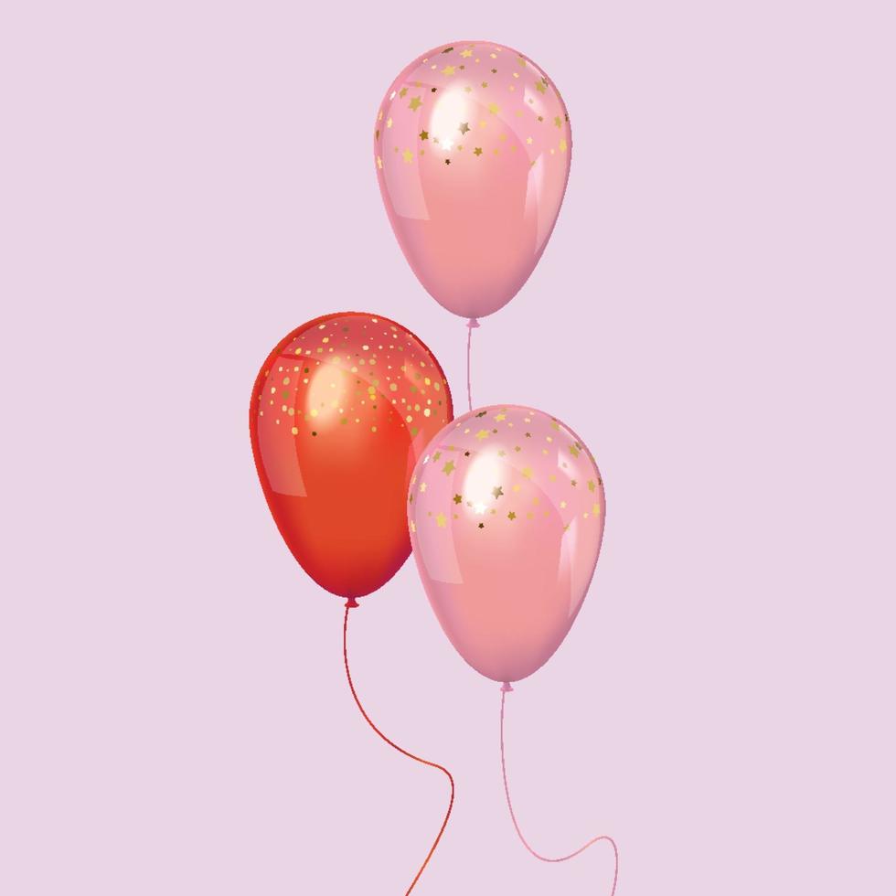 een stel realistische roze en rode ballonnen vector