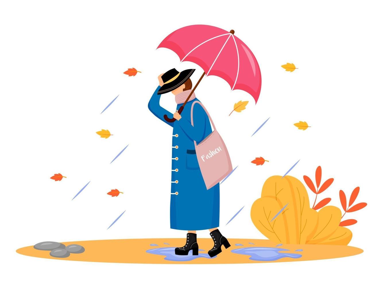 vrouw in regenjas egale kleur vector gezichtsloos karakter