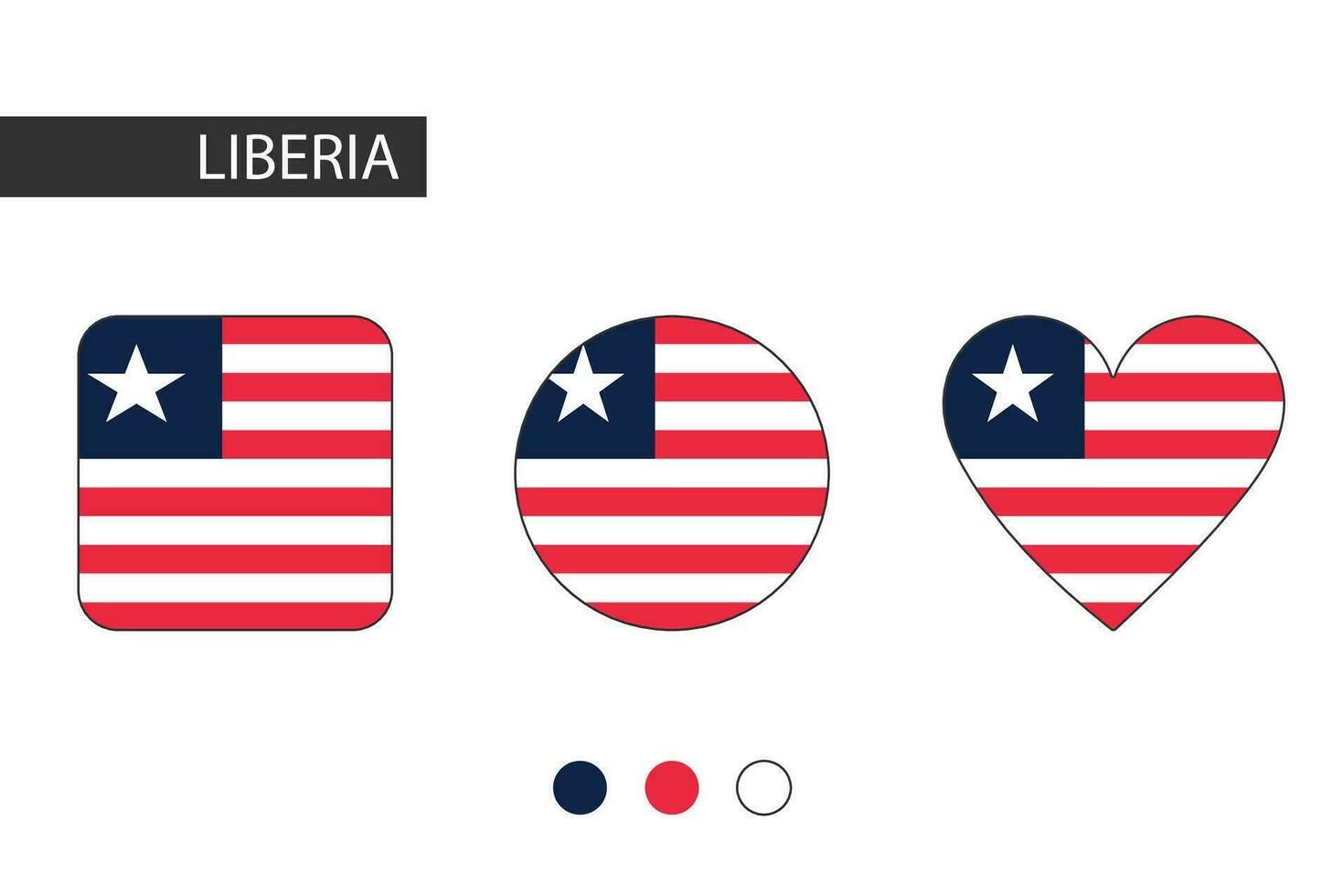 Liberia 3 vormen vierkant, cirkel, hart met stad vlag. geïsoleerd Aan wit achtergrond. vector