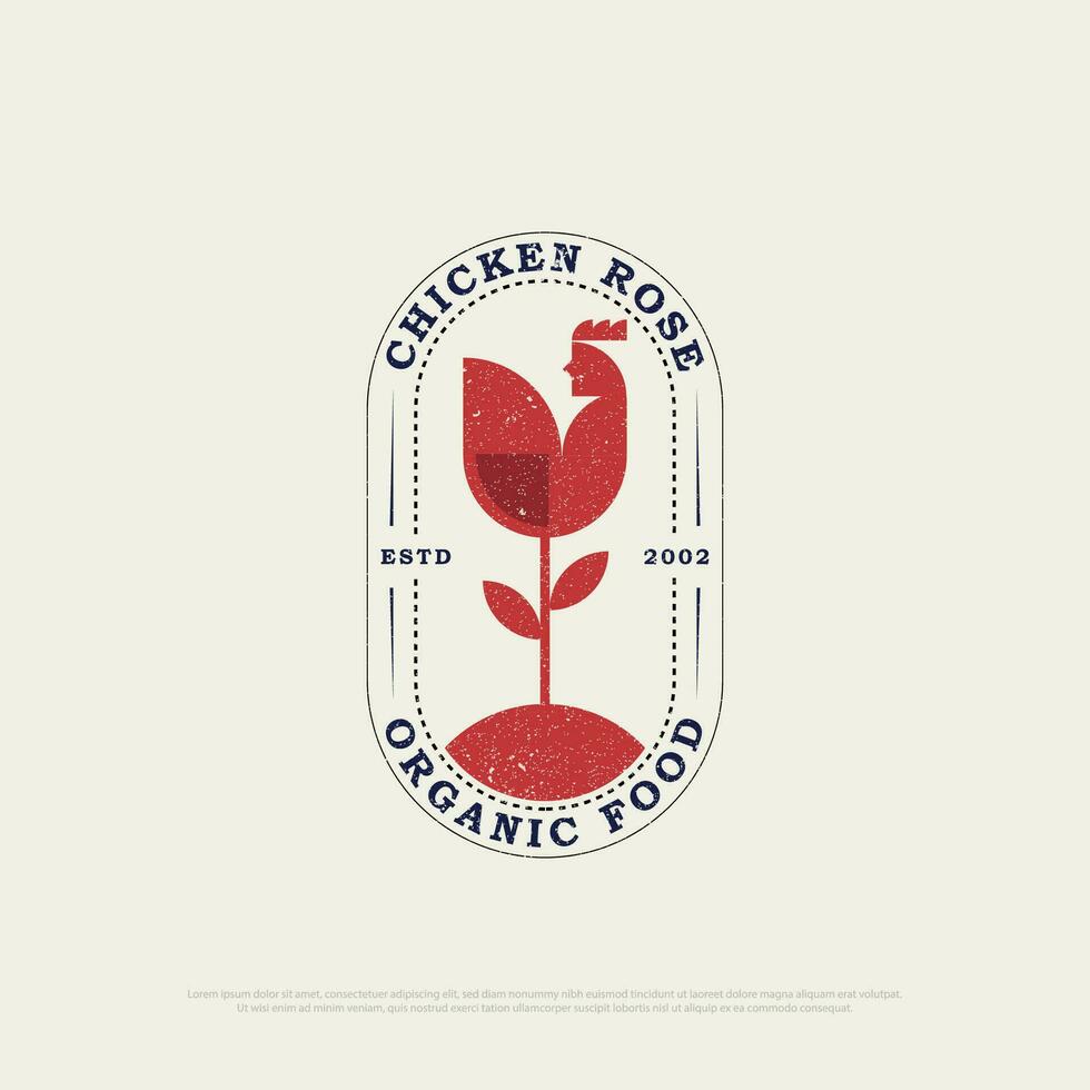rustiek kip haan biologisch voedsel logo ontwerp, wijnoogst gebakken kip restaurant icoon vector illustratie