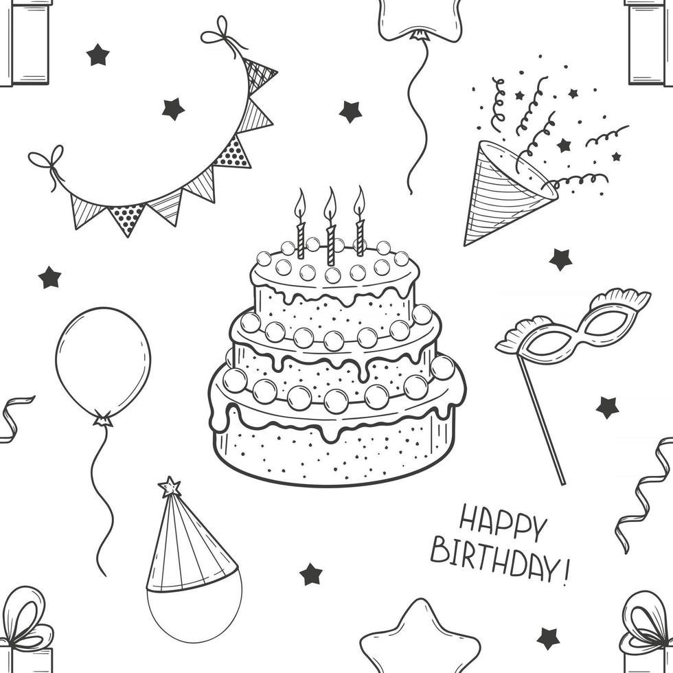 met de hand getekend naadloos patroon van feestelijke elementen voor verjaardag vector
