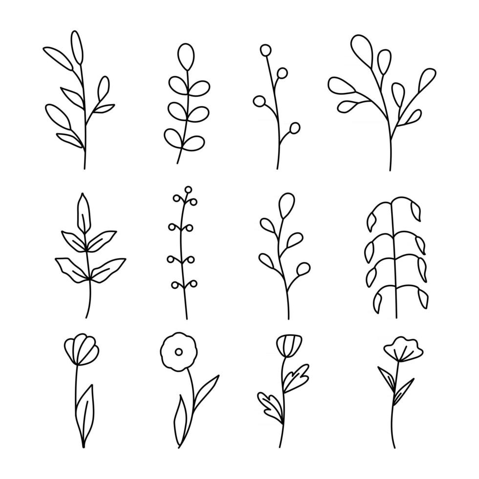verzameling minimalistische eenvoudige bloemenelementen. bloemen bladeren. vector