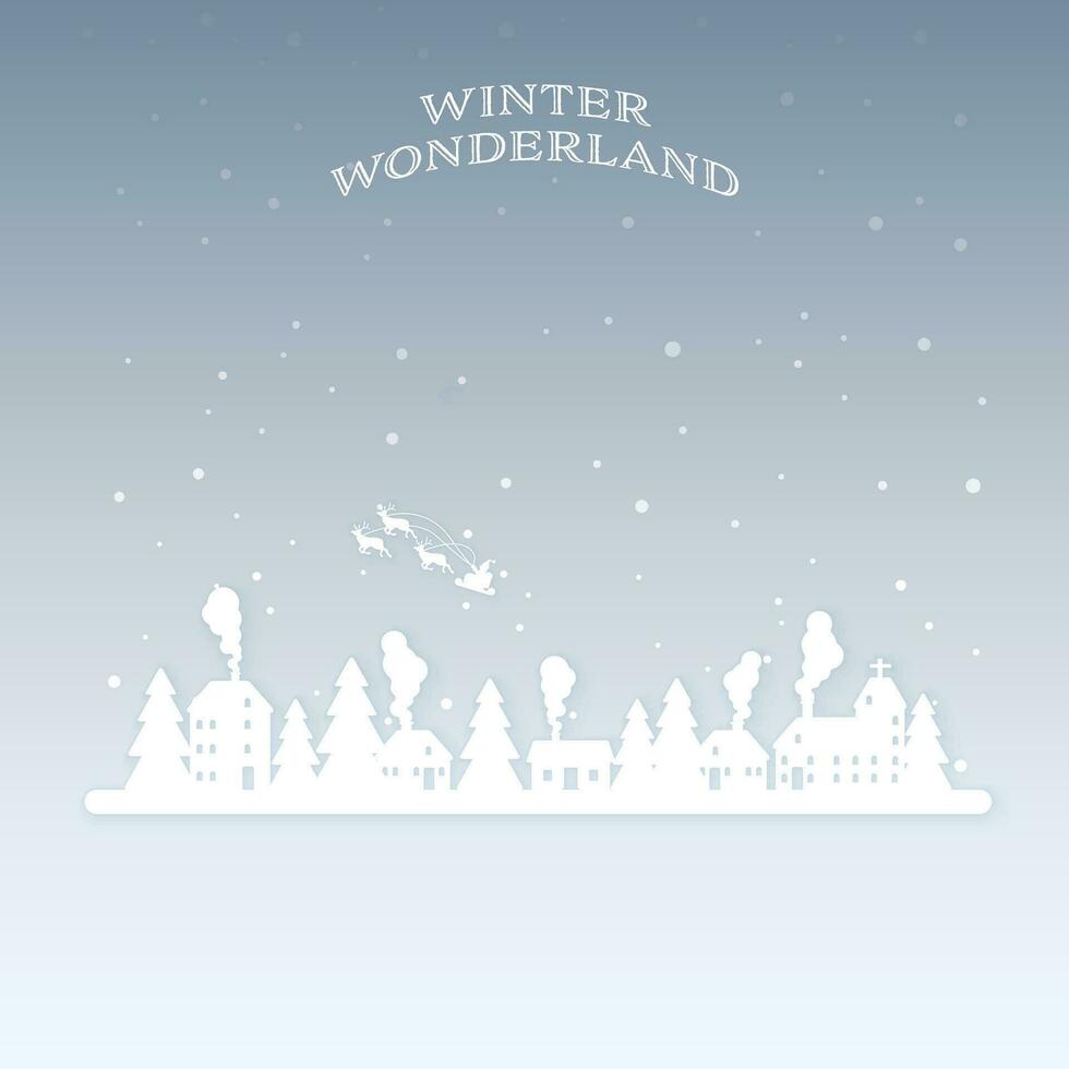 winter wonderland in avond papier besnoeiing stijl vector illustratie. vrolijk Kerstmis en gelukkig nieuw jaar groet kaart sjabloon.