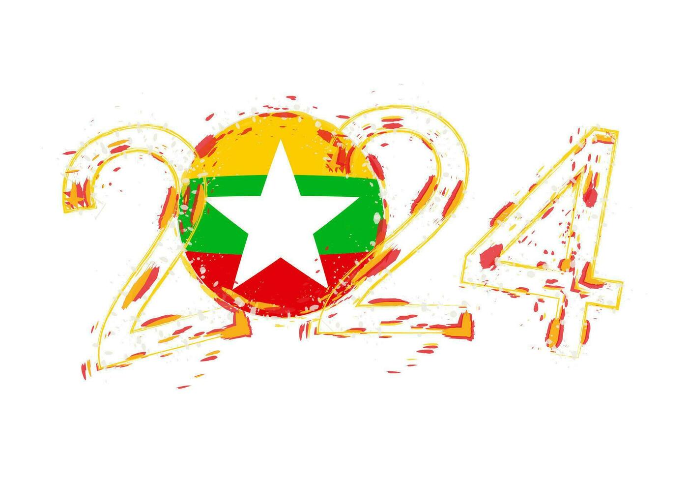 2024 jaar in grunge stijl met vlag van myanmar. vector