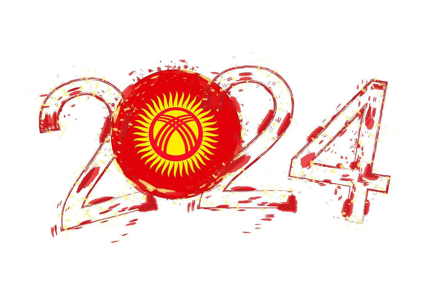 2024 jaar in grunge stijl met vlag van Kirgizië. vector