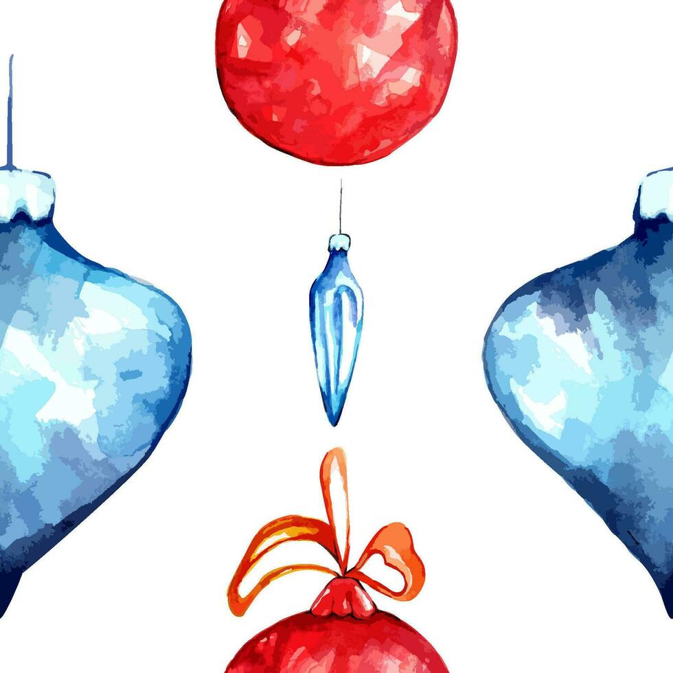 waterverf hand- gemaakt Kerstmis speelgoed naadloos patroon. achtergrond voor omhulsel papier, kinderen, kunst, briefpapier, web en andere ontwerp. gelukkig nieuw jaar. vector