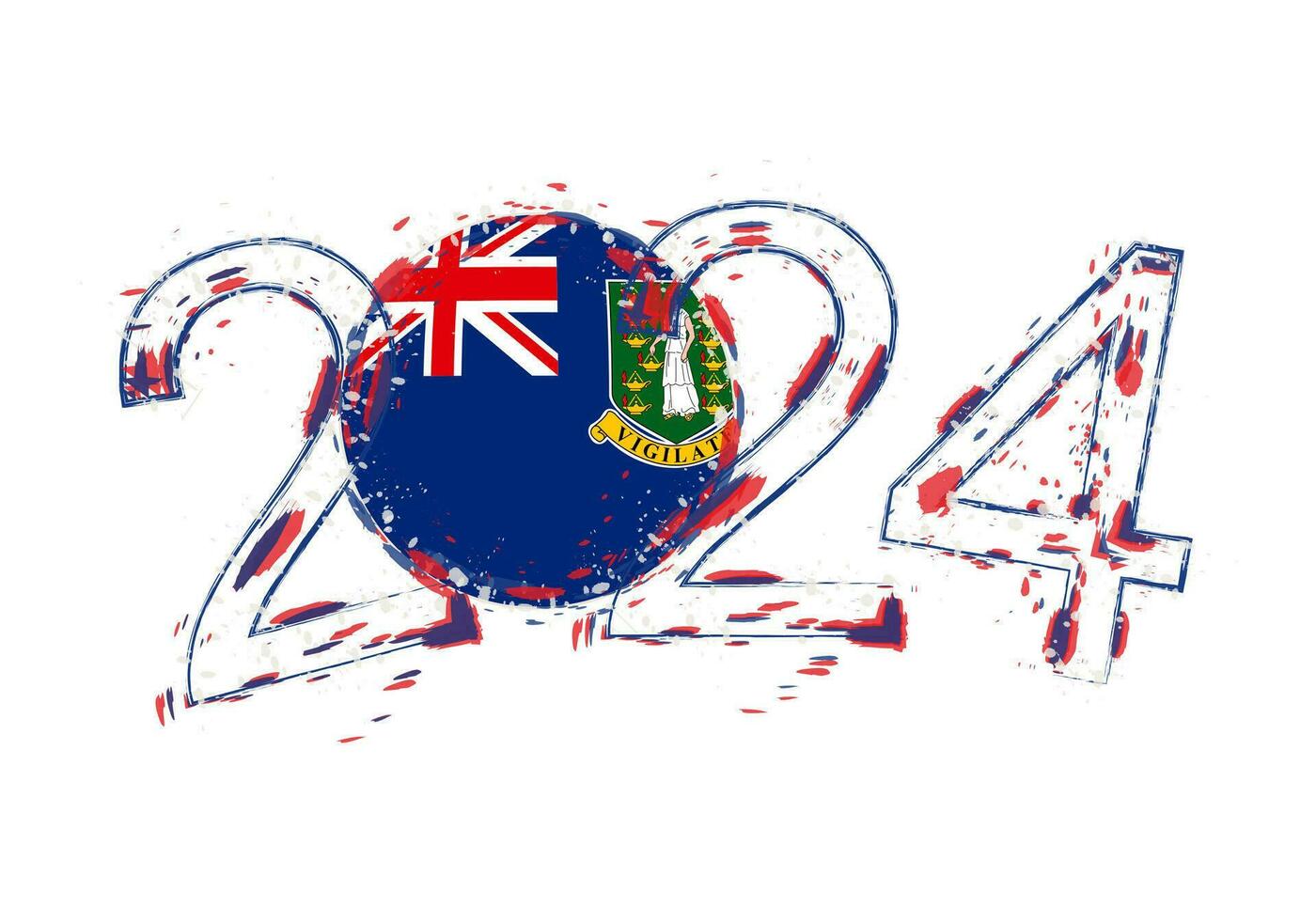 2024 jaar in grunge stijl met vlag van Brits maagd eilanden. vector