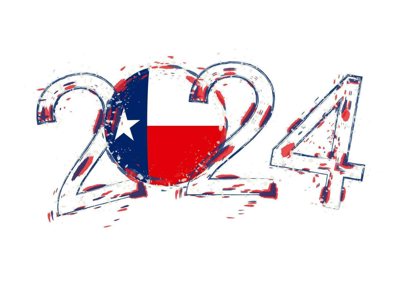 2024 jaar in grunge stijl met vlag van Texas. vector