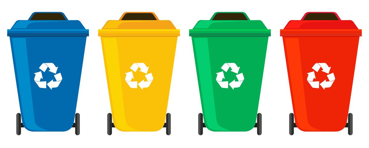 Vier kleuren vuilnisbakken vector