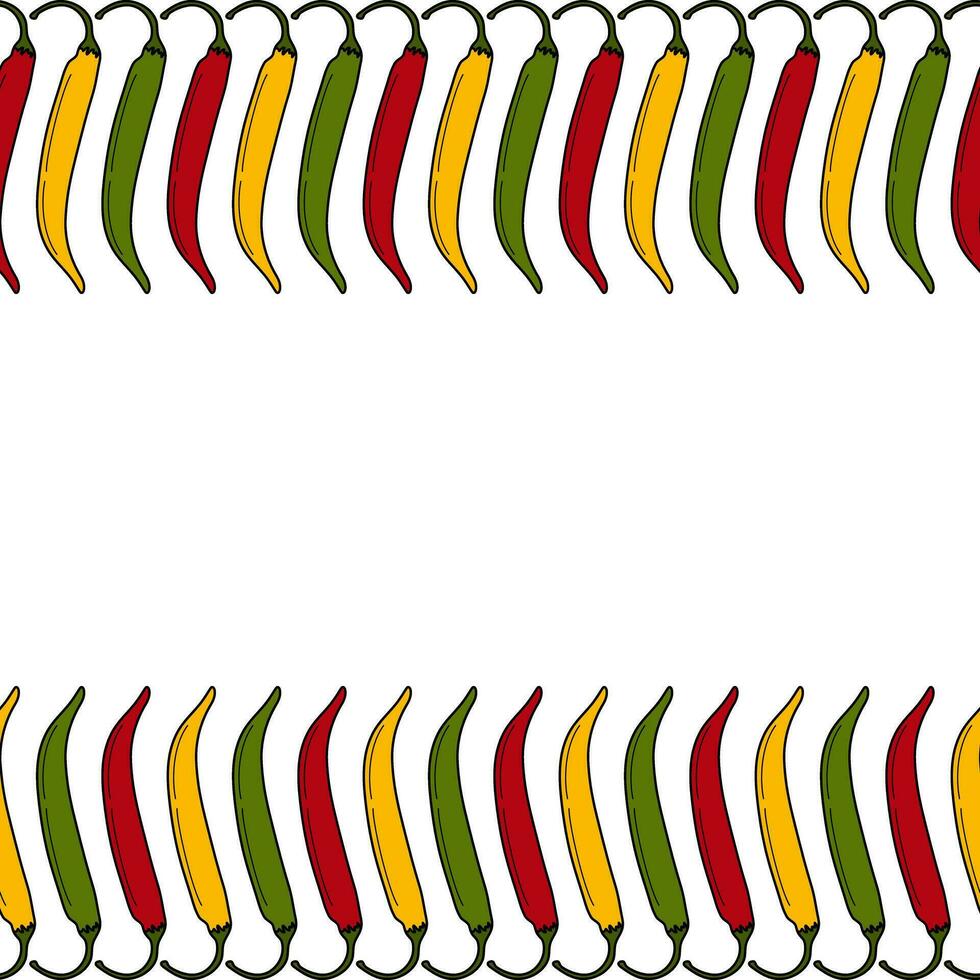 abstract rechthoekig kader van kleurrijk Chili paprika's in modieus helder tinten. kopiëren ruimte. sjabloon vector