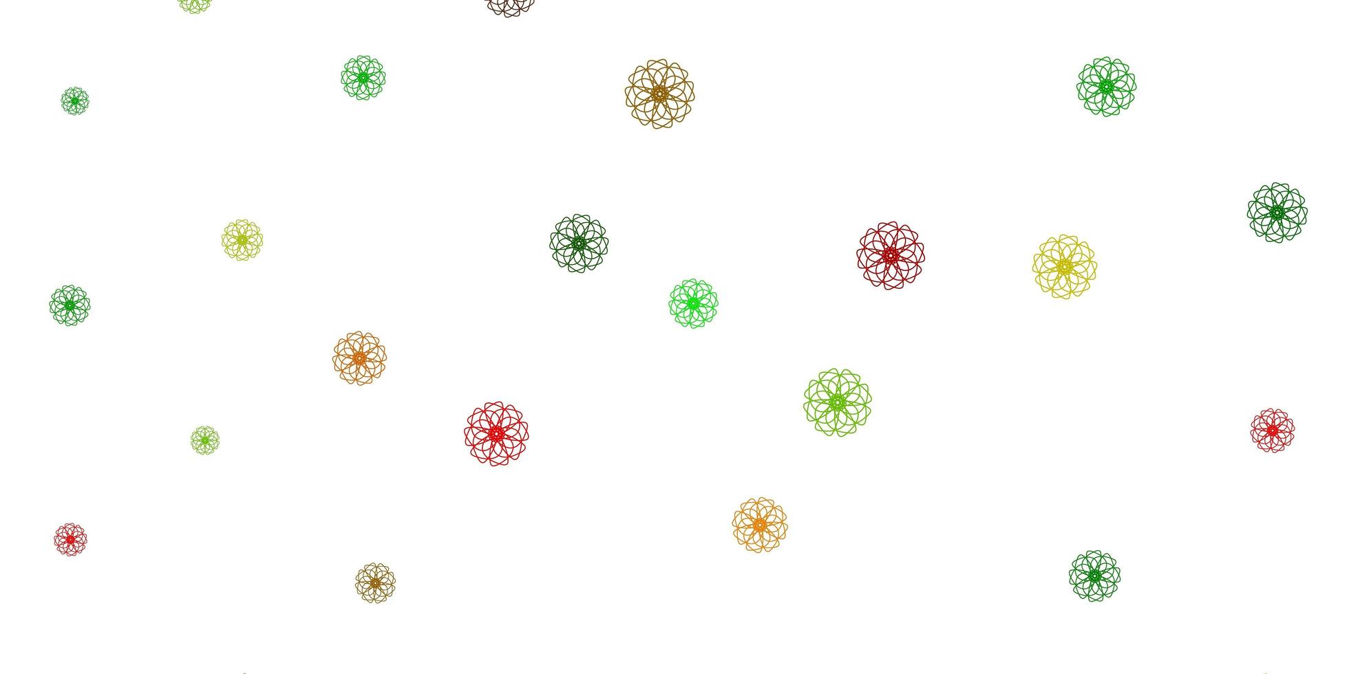 lichtgroen, geel vector doodle sjabloon met bloemen.