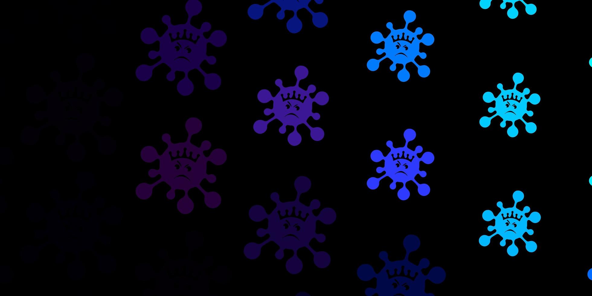 donkerroze, blauwe vectorachtergrond met covid-19 symbolen. vector