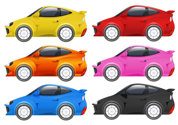 Raceauto&#39;s in zes verschillende kleuren vector