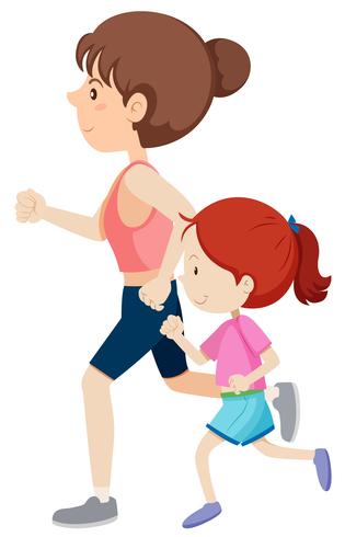 Moeder en dochter rennen vector