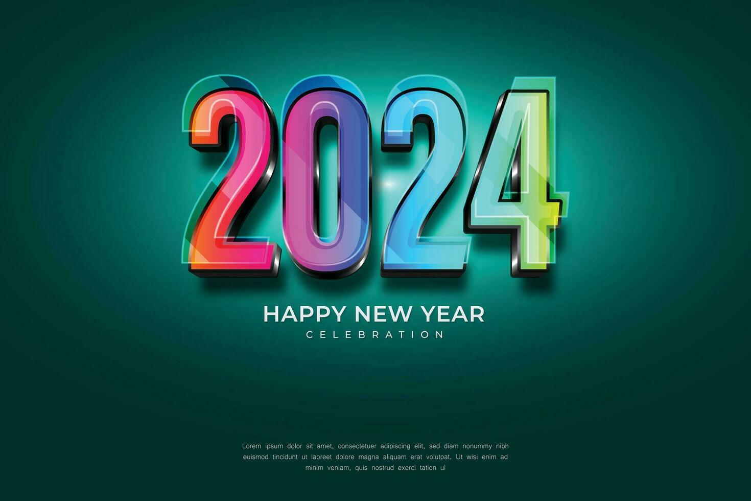 vieren gelukkig nieuw jaar 2024. met coloful kleur Aan donker groen achtergrond vector