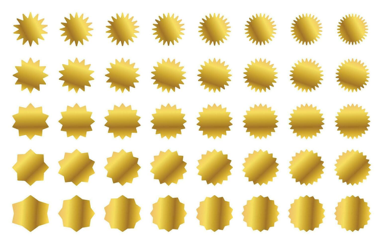 starburst icoon of kwaliteit insigne, uitverkoop promo blanco sjabloon reeks goud kleur. vector