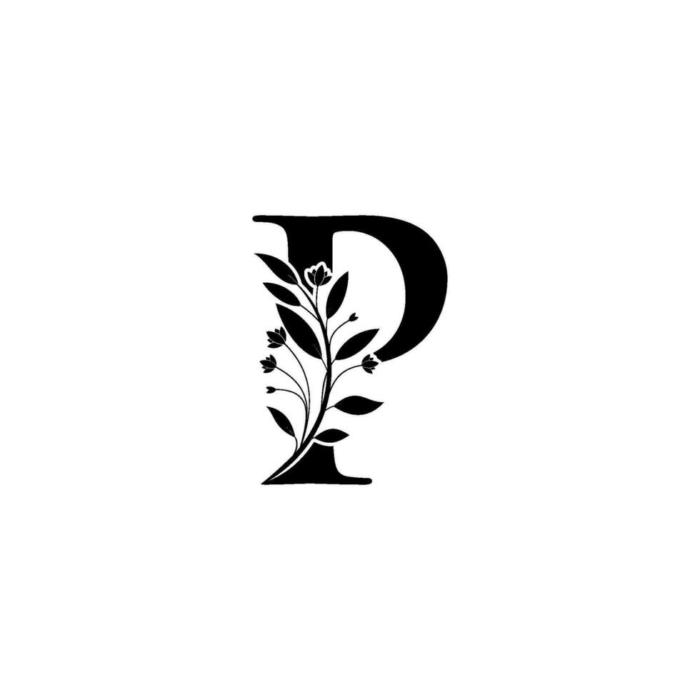 bloemen brief p logo icoon, luxe alfabet doopvont eerste ontwerp geïsoleerd vector