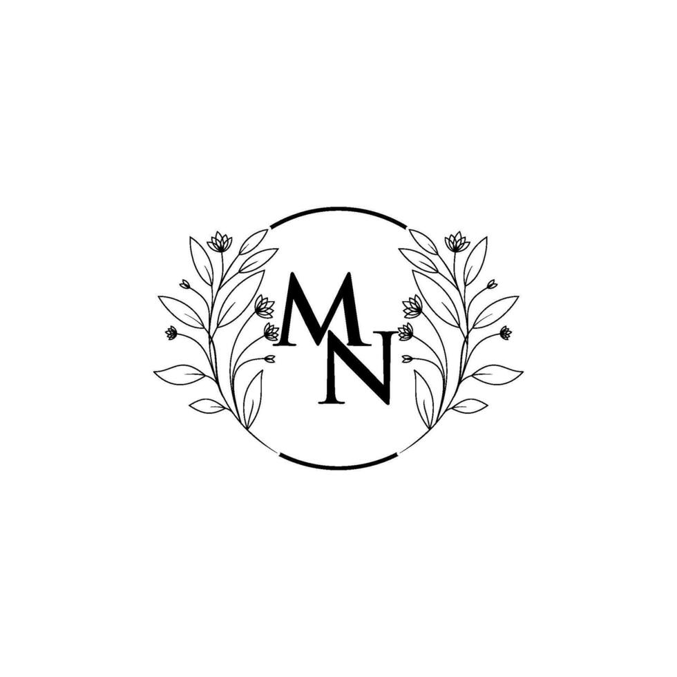 bloemen brief m,n logo icoon, luxe alfabet doopvont eerste ontwerp geïsoleerd vector
