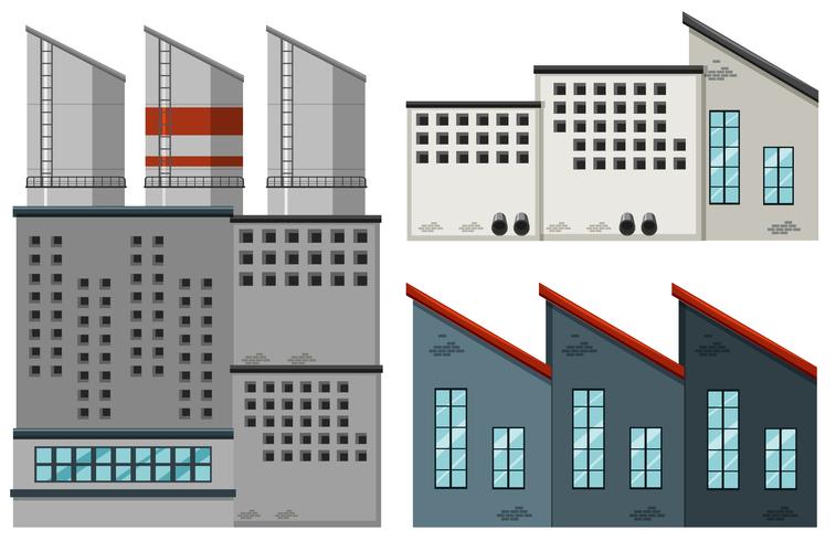 Fabrieksgebouwen in verschillende uitvoeringen vector