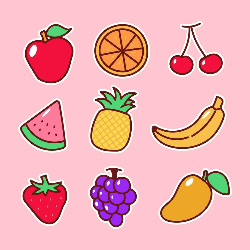 reeks van fruit vector illustratie met een schattig ontwerp Aan roze achtergrond. fruit element vectoren