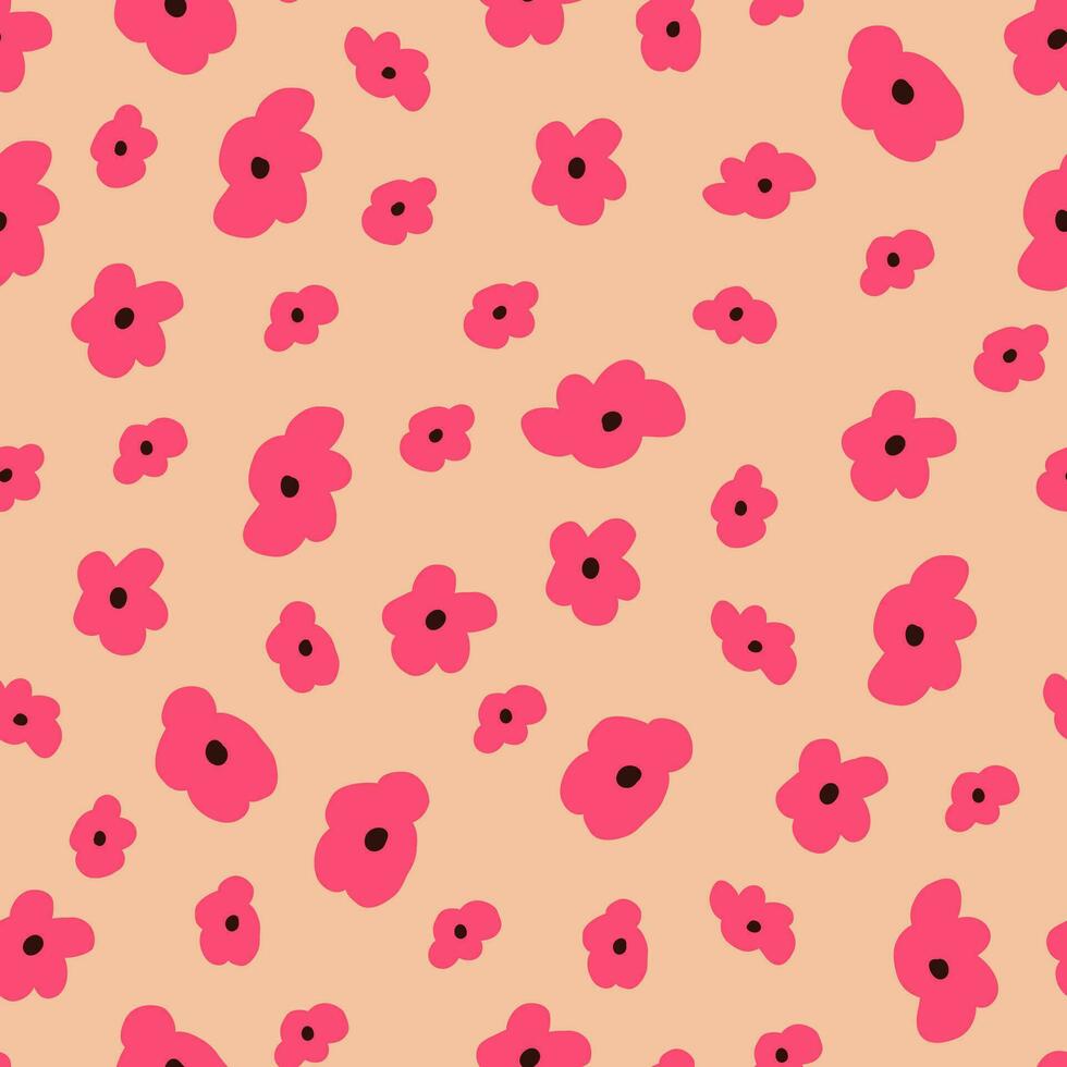 vector naadloos patroon met roze hand- getrokken bloemen Aan beige. tekening roze bloemen patroon.