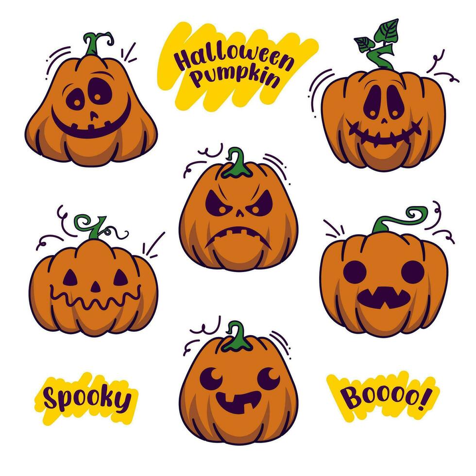 halloween pompoen reeks met uniek expressie in wijnoogst stijl. vector