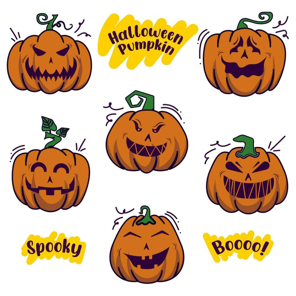 halloween pompoen reeks met uniek expressie in wijnoogst stijl. vector