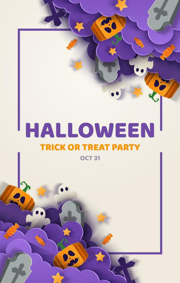 gelukkig halloween partij posters brochure achtergrond in papier besnoeiing stijl. vector