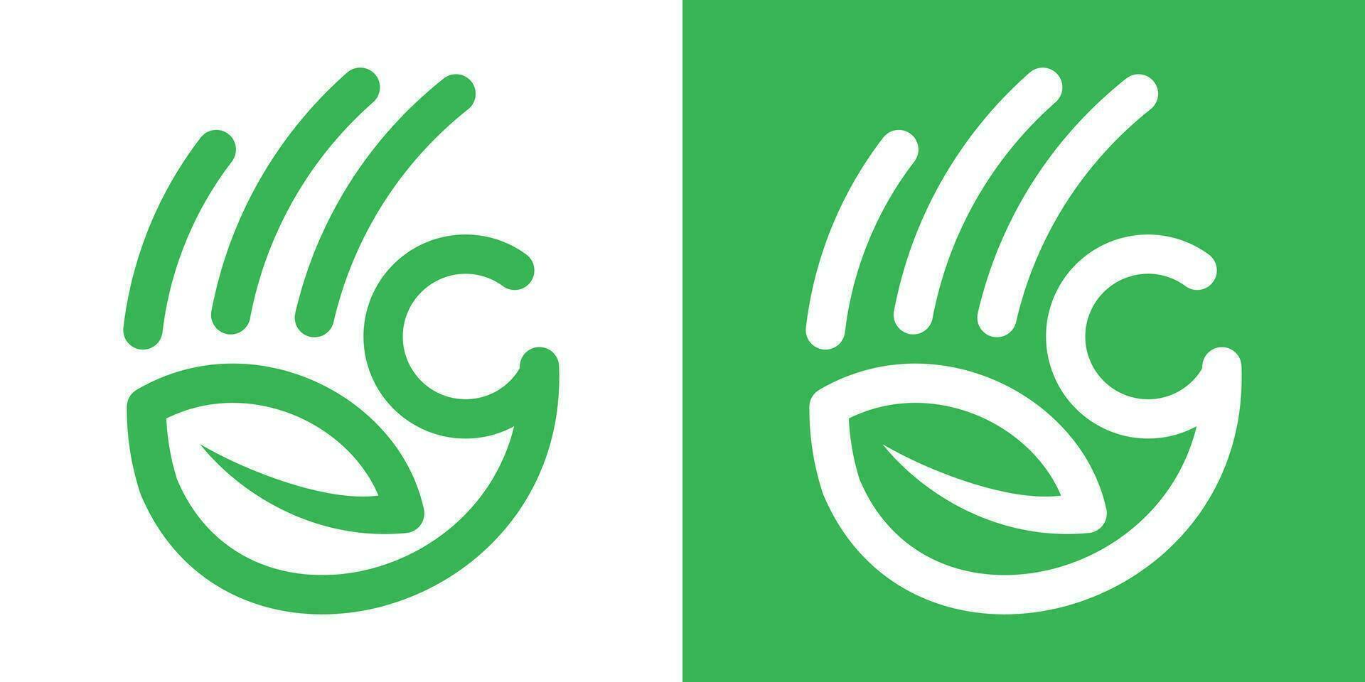 logo ontwerp hand- en blad icoon vector illustratie