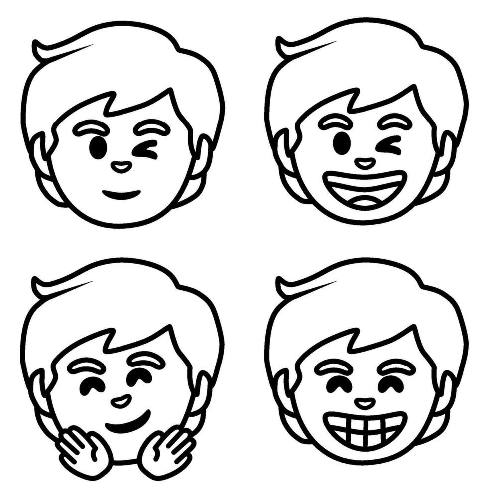vier verschillend uitdrukkingen van een jongens gezicht vector