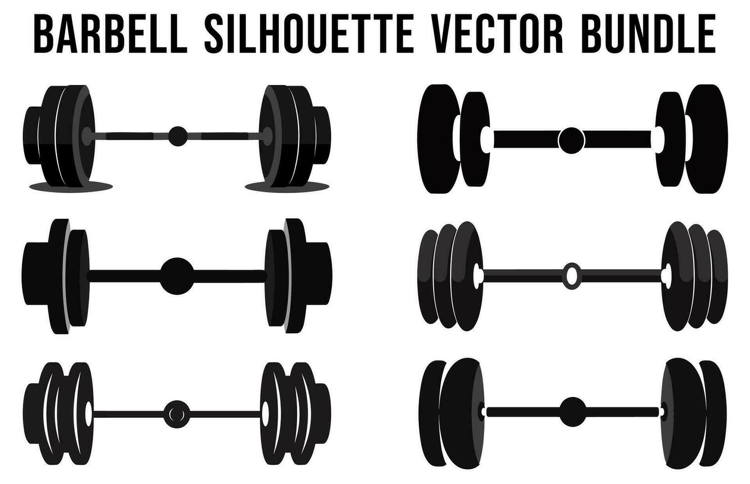 Sportschool barbell silhouet vector bundel, geschiktheid uitrusting element silhouetten