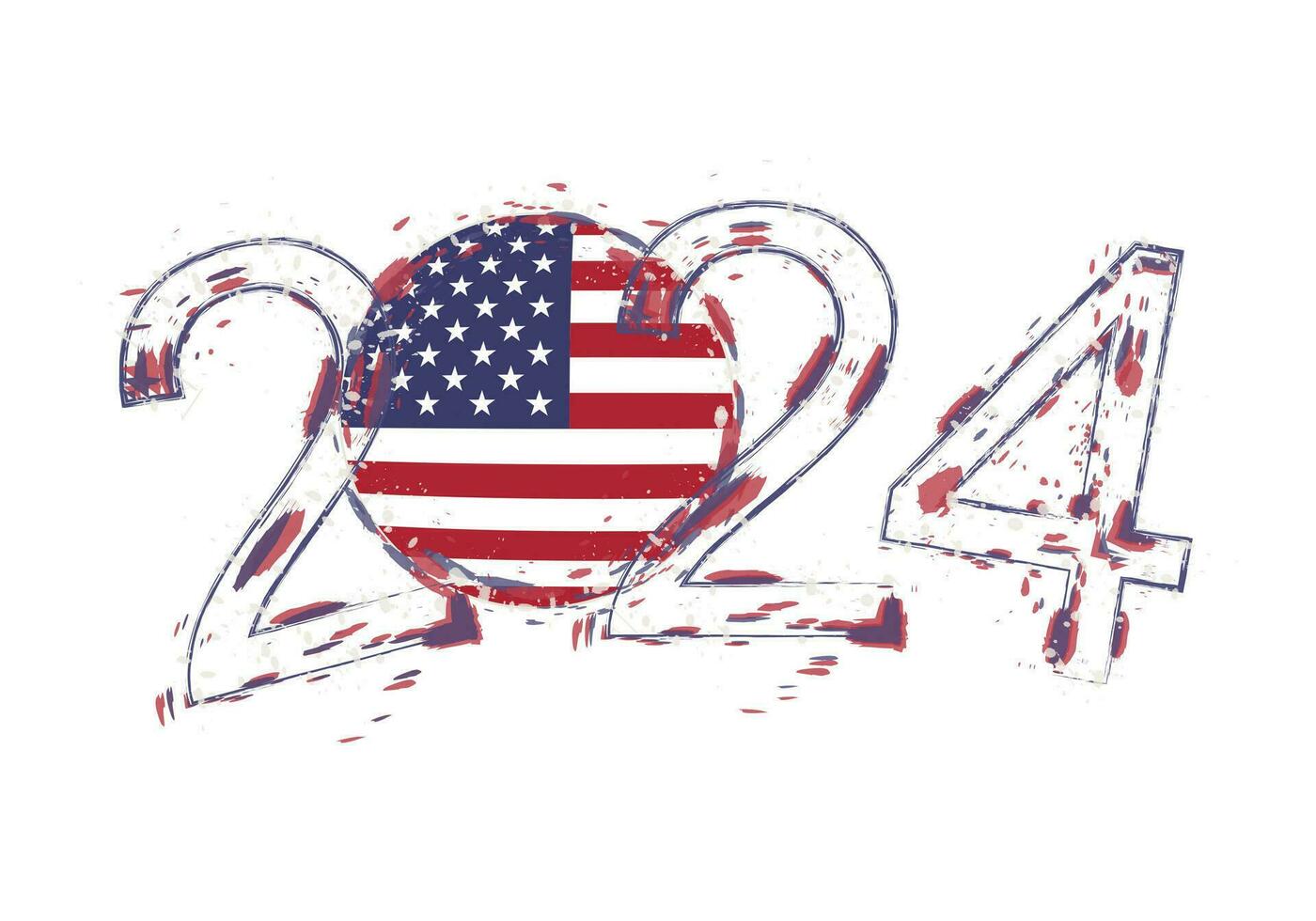 2024 jaar in grunge stijl met vlag van Verenigde Staten van Amerika. vector