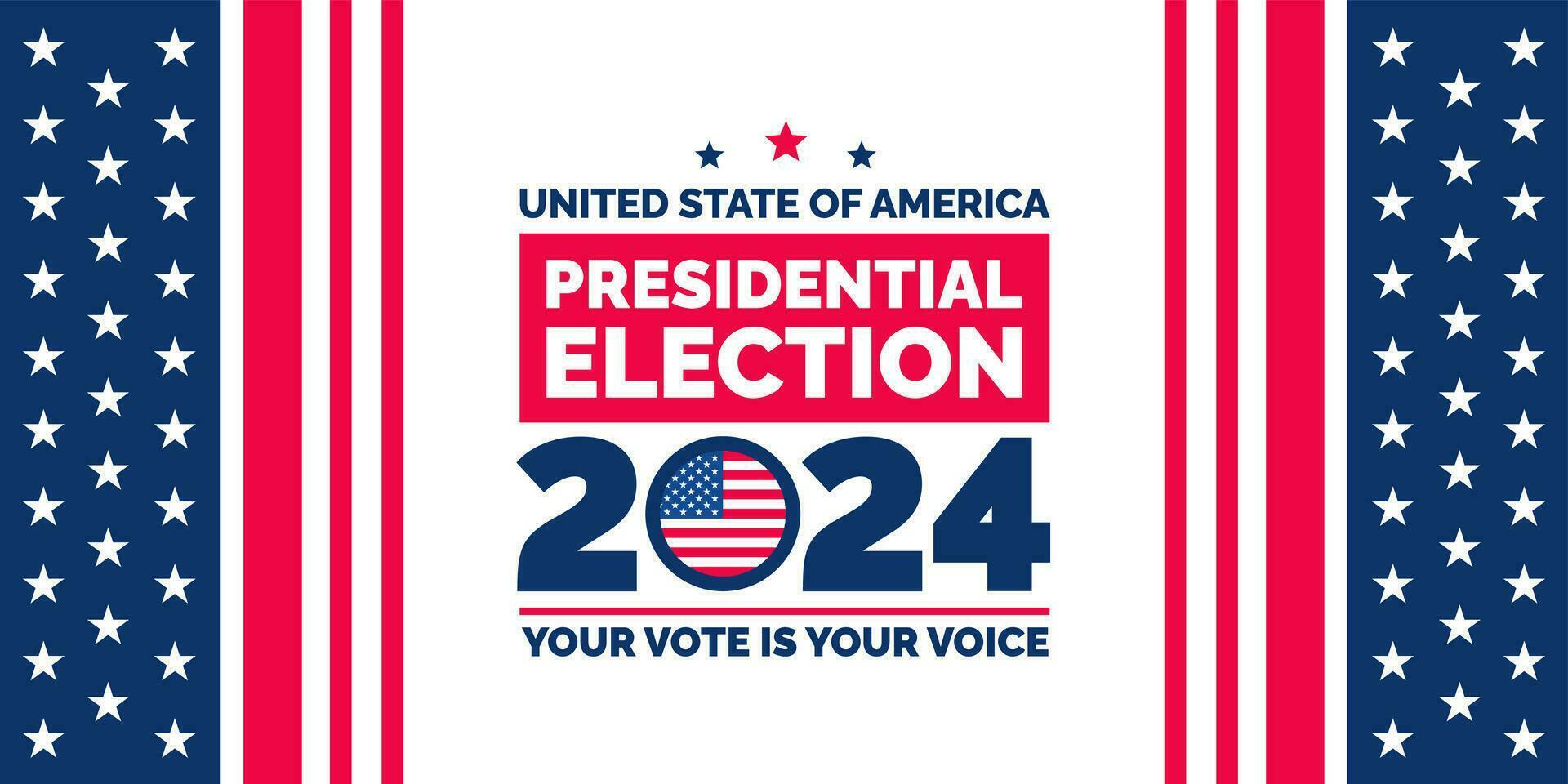 presidentieel verkiezing 2024 achtergrond ontwerp sjabloon met Verenigde Staten van Amerika vlag. stemmen in Verenigde Staten van Amerika vlag banier ontwerp. verkiezing stemmen poster. president stemmen 2024. politiek verkiezing 2024 campagne achtergrond. vector