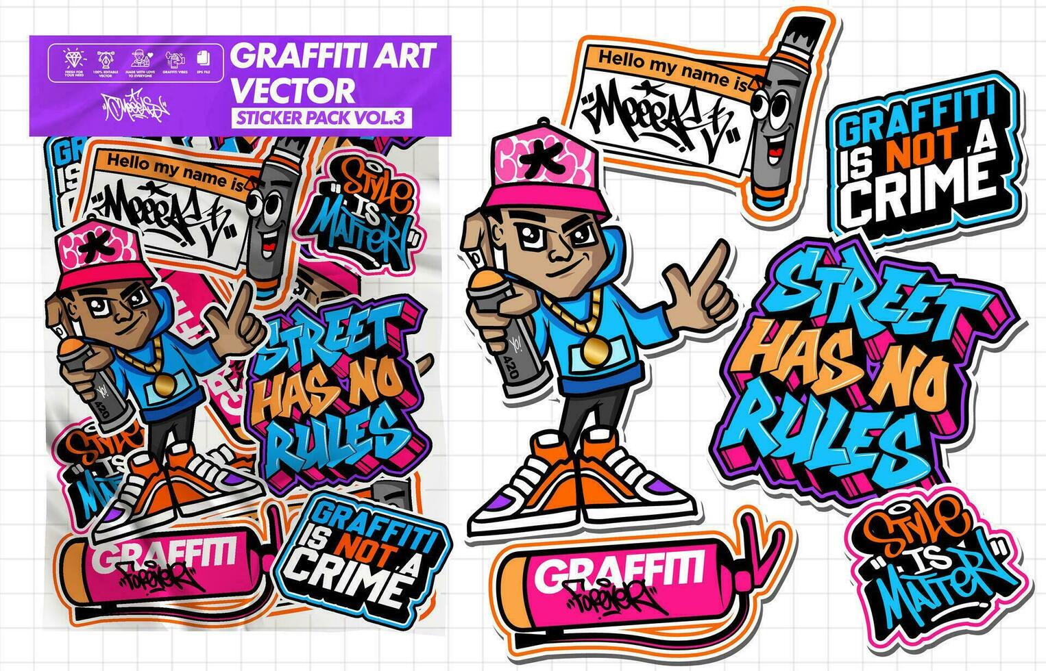 graffiti kunst vector sticker illustratie. reeks van vector ontwerp met kleurrijk ontwerpen